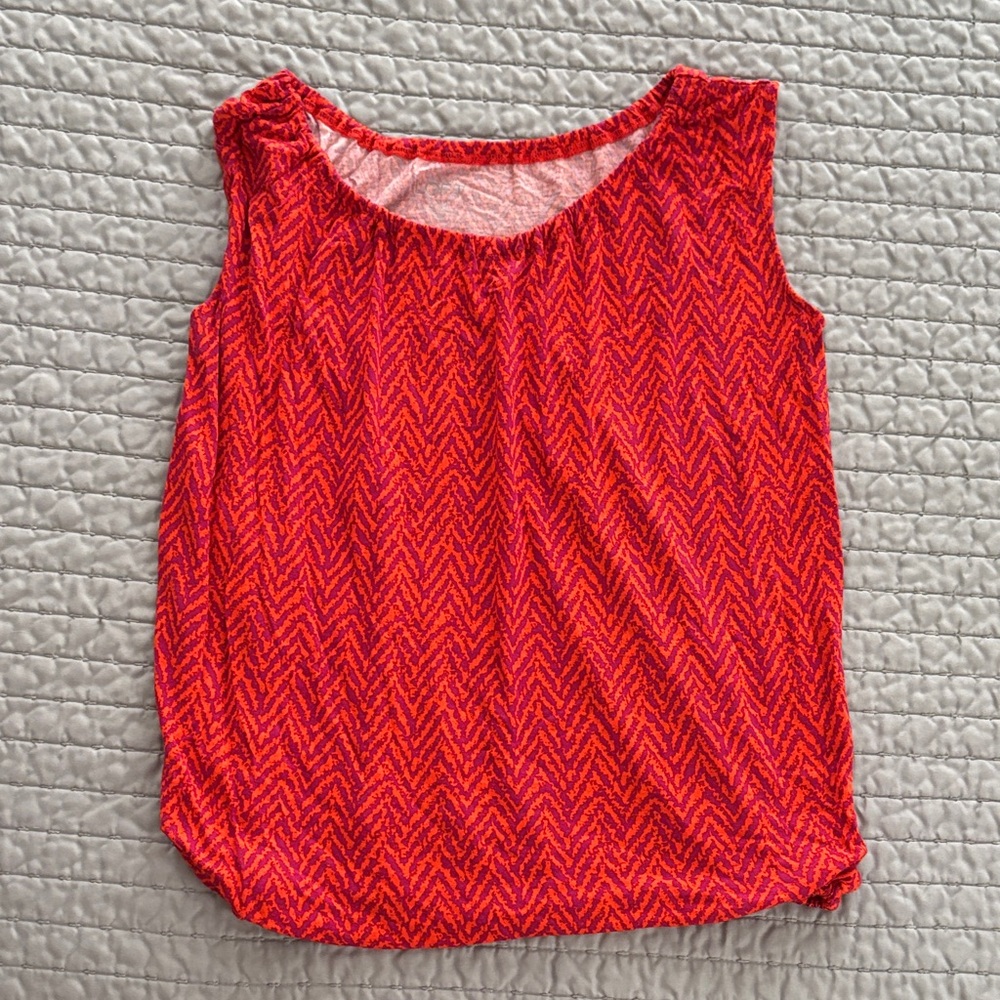 LOFT Outlet Herringbone Print Bubble Hem Top, XSP, EUC